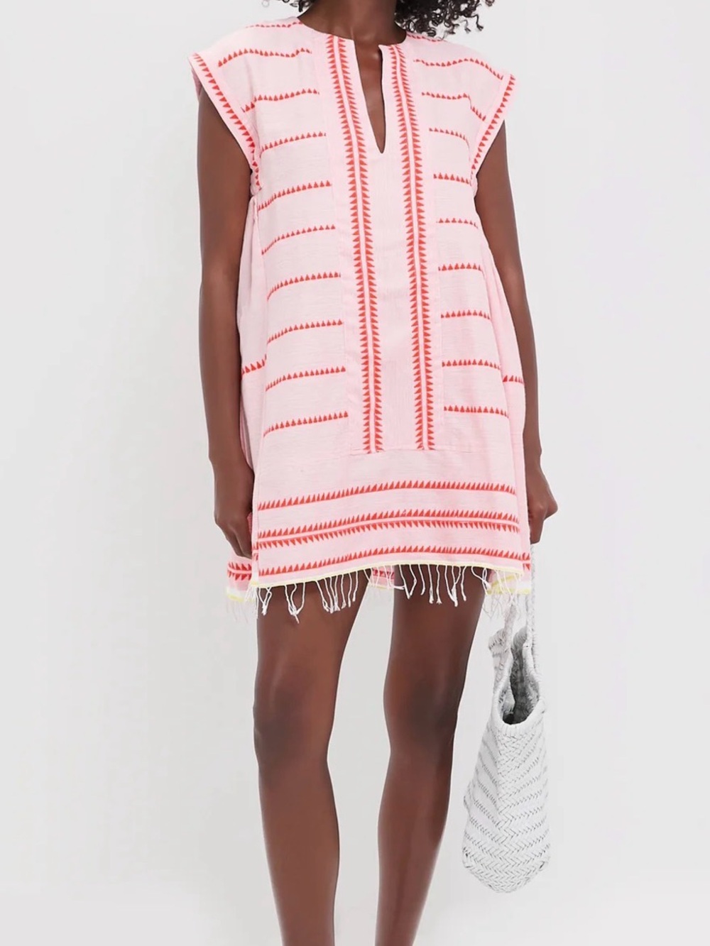Lemlem Pink Mini Dress with Coral Stitching